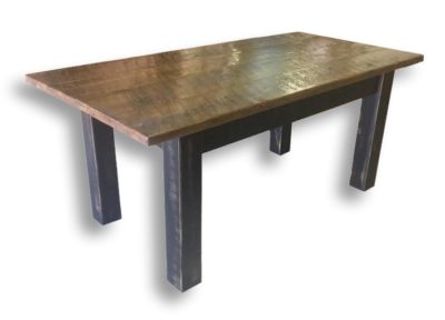 Pine Springwater Woodcraft Harvest Table with dark coloured legs and a classic clearcoat stain on top