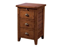 LH Import reclaimed wood Irish Coast African Dusk Nightstand by PGT, rich stained wood finish with 3 drawers and metallic features