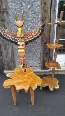 Medium Wood Tribal Masks and Tree Stump Table