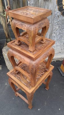 Nest of 3 Wooden Tables with carved features