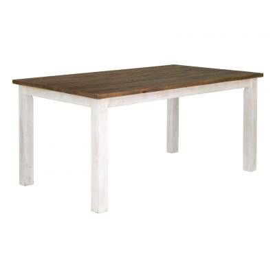 Reclaimed wood Provence Dining Table by LH Imports, antique white finished base and base with a rustic natural finished top