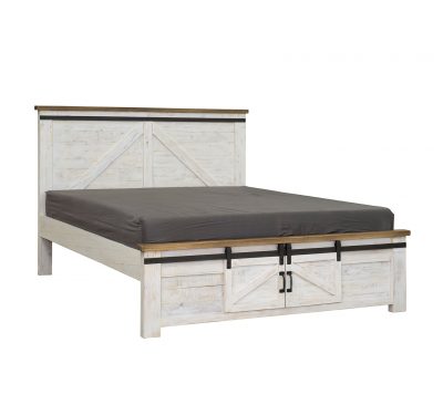 Rustic reclaimed wood Provence Queen Bed by LH Imports with storage space and black metallic features