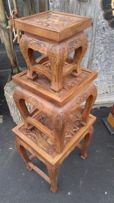 Nest of 3 Wooden Tables with carved features