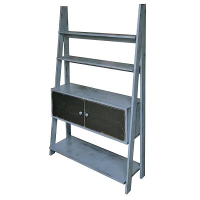 Pine Springwater Woodcraft Ladder Cabinet grey in colour and with 3 large shelves and 1 large centred cabinet
