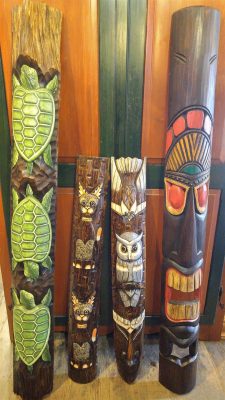 Medium Wood Tribal Masks and Tree Stump Table