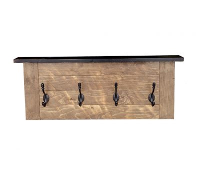 Reclaimed wood Cottage Coat Hook with cast iron hooks and a wood top shelf